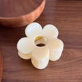Elegant cream flower hair claw clip in a matte finish with gold metal spring detail - Large / Beige
