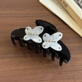Elegante molletta per capelli nera con farfalle in acetato bianco e cristalli - Pinza a Farfalla