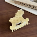 Pinza para el pelo con forma de caballito amarillo con lunares y letras RICH - Estampado de lunares / Amarillo