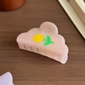 Pink cloud-shaped hair claw clip with yellow tulip floral design and glitter finish - Pink