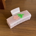 Light pink rectangular claw clip with floral charm and subtle pearlescent finish - Purple