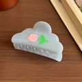 Cute cloud-shaped light blue hair claw clip with pink tulip pattern floral design - Blue
