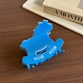 Blaue Haarklammer im Schaukelpferd-Design mit weißen Punkten und Rich Rich-Schrift - Polka-Dot-Muster / Blau