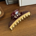 Pinza per capelli vintage francese bordeaux con fiocco di strass e perle - Fiocco Rosso - Grande