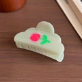 Cute green cloud hair claw clip with tulip floral pattern and shimmering glitter finish - Green