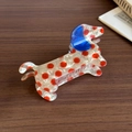 Cute cream dachshund hair claw with red polka dots and translucent blue ears - Hair Claw / Beige