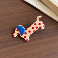 Cute cream dachshund brooch with red polka dots and blue ears made of acetate resin - Duckbill Hair Clips / Beige