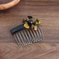 Peigne à cheveux fait main avec fleur en écaille de tortue et dents en métal argenté - Écaille de Tortue