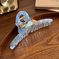 Large hair claw clip with blue denim texture and cute cartoon dog illustration - Headphone Dog - Streamer