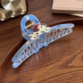 Blue denim style hair claw clip featuring a cute cartoon dog for women and girls - Apple Dog - Streamer