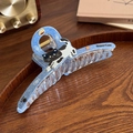 Blue denim texture hair claw clip with cute cat illustration and SuperCute print - Cat - Streamer