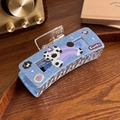 Denim blue claw clip with cartoon dalmatian and Cute lettering in Korean style - Hat Dog - Square