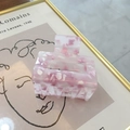 Pince à cheveux carrée en acrylique avec motif marbré rose et blanc pour femmes - Rose Frais