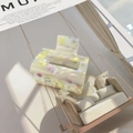 Pince à cheveux élégante en acétate beige avec motif floral et finition brillante - Jaune Frais