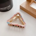 Pink and blue marble texture acetate hair claw clip with golden triangular alloy frame - Mermaid Pink