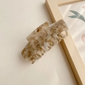 Beige and light brown marbled acetate hair claw clip with large rectangular shape - 9.8CM / Granite Gray
