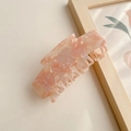Minimalist large pink marble texture hair claw clip for women's elegant hairstyle - 9.8cm / Metallic Pink