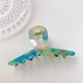 Pince à cheveux croisée en acétate multicolore avec motifs tourbillons bleu et rose - Pince à Cheveux Creuse en Croix / 10.5cm / Fleur à cinq couleurs