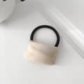 Black high-elastic hair tie with a creamy white marble pattern rectangular accessory - Rectangle-Wood White
