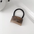 Brown amber marble textured acrylic hair ring with high elasticity black elastic band - Rectangle-Wood Brown