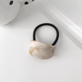 Black high elasticity hair tie with cream and coffee marble pattern curved accent - Oval-Wood White