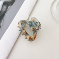 Mini acetate hair claw clip with blue and orange artistic marble texture on white background - Marble Gray (4.5cm)
