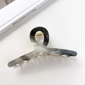 Elegant large acrylic hair claw clip with grey marble pattern and long flowing ribbons - Water Pattern Black - 10.5cm