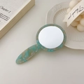 Specchio per trucco rotondo in acetato con manico blu marmorizzato per ritocchi quotidiani - 6.5cm / Verde fresco