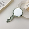 Specchio a mano rotondo portatile con impugnatura in acetato effetto marmo verde retrò - 6.5cm / Grigio Floreale