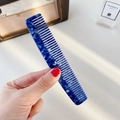 Elegante pettine per capelli in acetato con motivo marmo blu e denti fini da donna - Blu Zaffiro-13.7cm