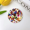 Petit miroir de poche rond avec motifs écaille de tortue colorés pour le maquillage - Multicolore à Motif