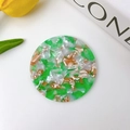 Petit miroir de poche rond en acétate avec texture marbrée verte pour le maquillage - Vert Fleuri