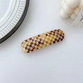 Retro rectangular hair clip with brown and yellow checkered pattern in acetate - Spring Clips / Brown Checkerboard