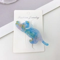 Blue marbled cat hair clip made of premium acetate on a fashion jewelry display card - Metallic Blue