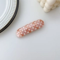 Pink and white checkered pattern rectangle hair clip in glossy acetate finish - Spring Clips / Pink & White Plaid