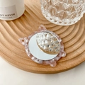 Mini specchio da trucco portatile a forma di gatto con cornice in acetato rosa marmorizzato - Orecchio di Gatto Rosa Trasparente