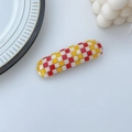 Retro red and yellow checkered acrylic hair clip with a vintage mosaic pattern - Spring Clips / Red and Yellow Gingham