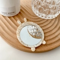 Portable mini makeup mirror in cream marble acetate frame with cute ear design - Rabbit Ear Patterned White