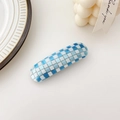 Blue and white checkered rectangle hair clip in glossy acetate finish for women - Spring Clips / Blue & White Plaid