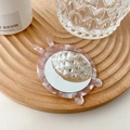 Mini portable makeup mirror with pink marble acetate frame and cute animal ear design - Rabbit Ear Transparent Pink