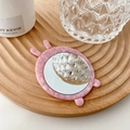 Portable mini handheld makeup mirror with pink marble rabbit shape and acetate finish - Rabbit Ear Gem Pink