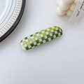 Retro green checkered pattern rectangular hair clip with a glossy finish for women - Spring Clips / Green and White Plaid