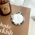 Portable round acetate makeup mirror with cute bear ears and black white marble texture - Panda Cow Print