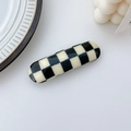 Classic black and white checkered hair clip made of glossy resin for a retro style - Spring Clips / Checkered