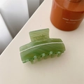 Elegante pinza para el pelo de acetato mármol verde con fila de perlas estilo retro francés - Verde Hierba Mármol