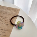 Schicker mehrfarbiger Harz-Rosen-Haargummi mit dunkelbraunem Gummiband für Mädchen - Mehrfarbig