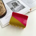 Vierkante haarklem van acetaat in rozerood en olijfgroen diagonaal拼接-ontwerp - 6cm / Geel en Oranje Splitsen