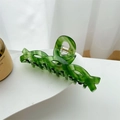 Dark green marbled acetate shark hair claw clip with vintage wave pattern for long hair - Dazzling Green (11cm)