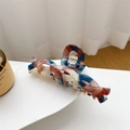 Pinza de pelo grande de acetato con patrón de mármol rojo y azul para peinado - Mezcla Azul Café (11cm)