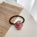 Élastique à cheveux élégant avec fleur de rose en acétate rose et design dégradé - Rose Métallique